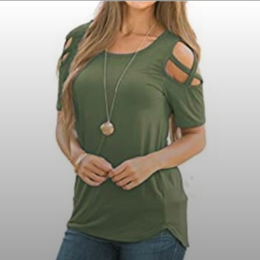 Doris Cold Shoulder green top size XXL